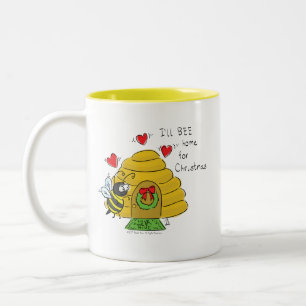 Cute Christmas Bee Funny Holiday Cartoon Two-Tone Coffee Mug