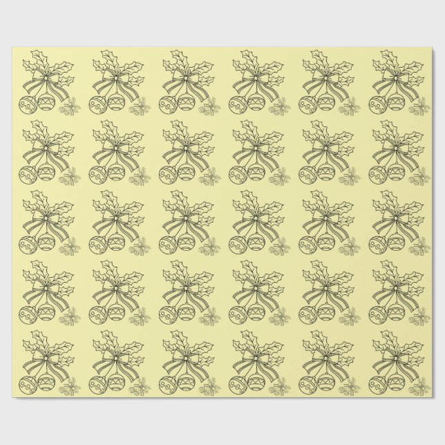 Cute Christmas bell Line Art Wrapping Paper (Flat)