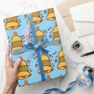 Cute Christmas Bell Wrapping Paper - Blue and Yell