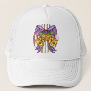 Cute Christmas Bells with a Ribbon Bow and Holly Trucker Hat