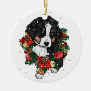 Cute Christmas Bernese Mountain Dog Puppy Ceramic Tree Decoration
