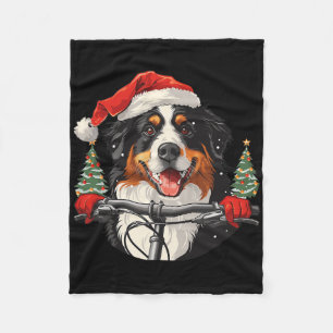 Cute Christmas Bernese Mountain Dog Riding A Bike Fleece Blanket