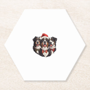 Cute Christmas Bernese Mountain Dogs Santa Hat Hol Paper Coaster