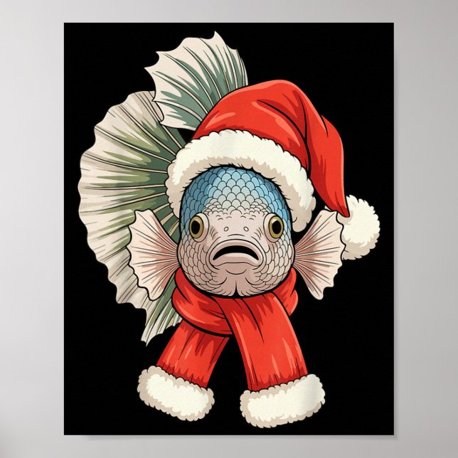 Cute Christmas Betta Fish Santa  Poster (Front)