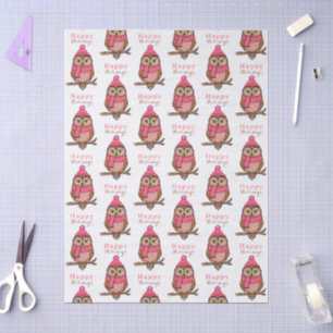 Cute Christmas Bird Happy Holidays Pink Trendy Owl Tissue Paper