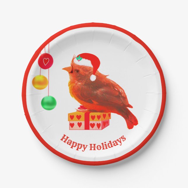 Cute Christmas Bird Paper Plate (Front)