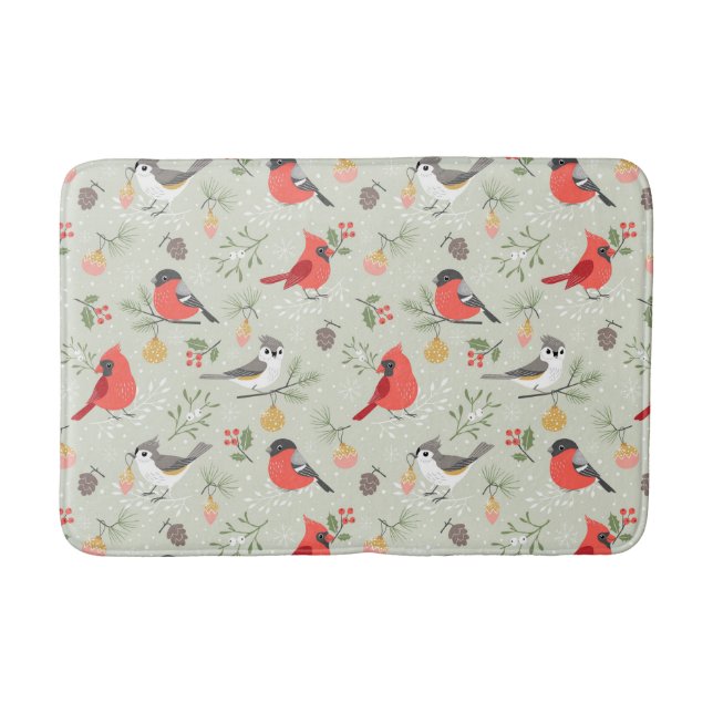 Cute Christmas Bird Pattern Holiday Design Bath Mat (Front)