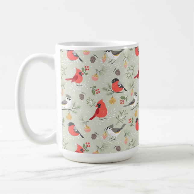 Cute Christmas Bird Pattern Holiday Design Coffee Mug (Left)