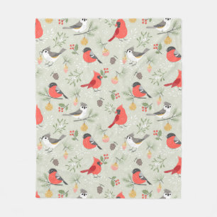 Cute Christmas Bird Pattern Holiday Design Fleece Blanket