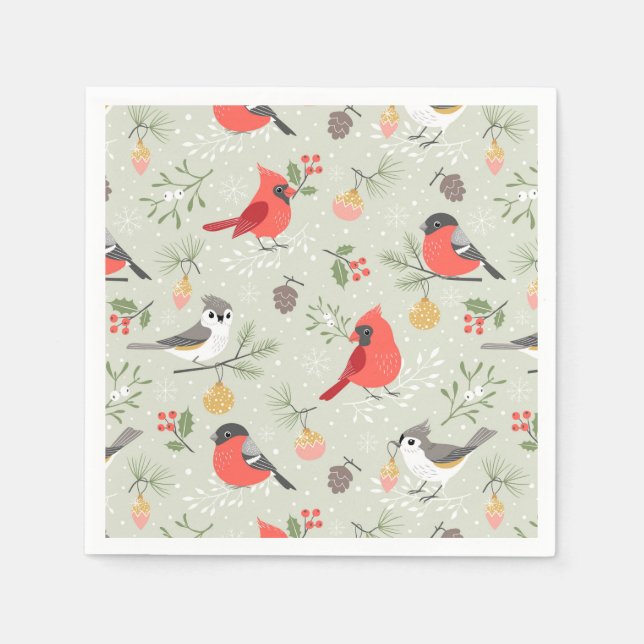 Cute Christmas Bird Pattern Holiday Design Napkin (Front)