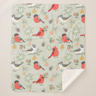 Cute Christmas Bird Pattern Holiday Design Sherpa Blanket
