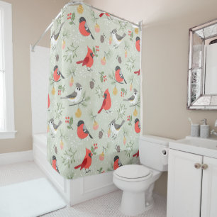 Cute Christmas Bird Pattern Holiday Design Shower Curtain
