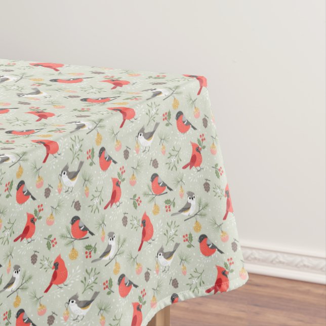 Cute Christmas Bird Pattern Holiday Design Tablecloth (In Situ)