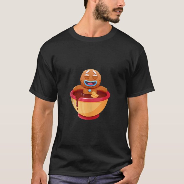 Cute Christmas Biscuit Bread Coffee Art Design Tan T-Shirt (Front)