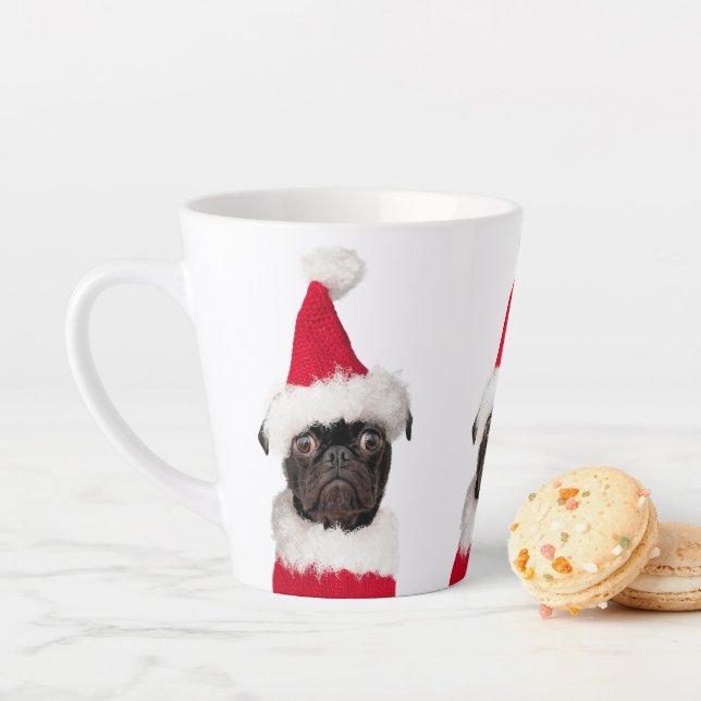 Cute Christmas Black Pug in Santa Hat Latte Mug (In Situ)