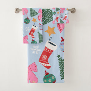 Cute Christmas Blue Bath Towel Set