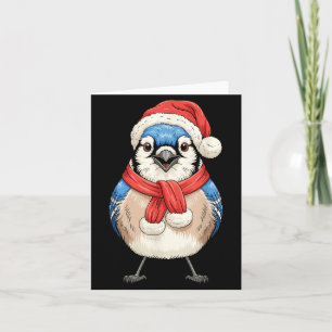 Cute Christmas Blue Jay Santa Bird Watching Card