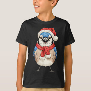 Cute Christmas Blue Jay Santa Bird Watching T-Shirt