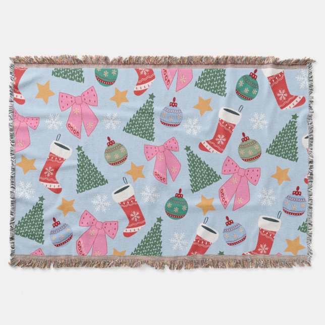 Cute Christmas Blue Throw Blanket (Front)