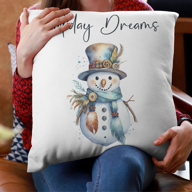 Cute Christmas Boho Snowman Holiday Dreams  Cushion (Creator Uploaded)