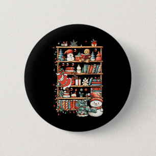 Cute Christmas Bookshelf Santa Reading Books Ginge 6 Cm Round Badge