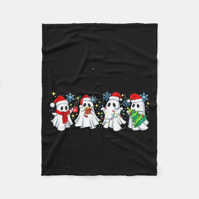Cute Christmas Boos Pine Tree Boo Halloween Light  Fleece Blanket (Front)