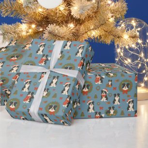 Cute Christmas Border Collie Dogs Holiday Wrapping Paper