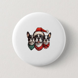 Cute Christmas Boston Terrier Dogs Santa Hat Snowf 6 Cm Round Badge