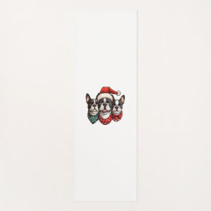 Cute Christmas Boston Terrier Dogs Santa Hat Snowf Yoga Mat