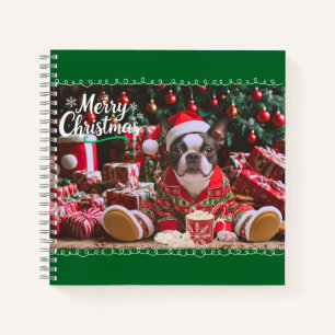 Cute Christmas Boston Terrier Pyjamas Personalised Notebook