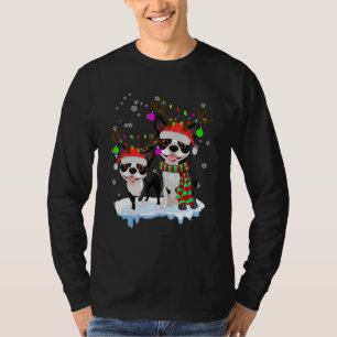 Cute Christmas Boston Terrier Santa Hats Reindeer T-Shirt