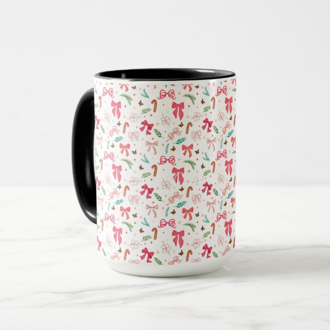 Cute Christmas Bow & Candy Cane Pattern Mug (Front Left)