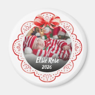 Cute Christmas Bow Newborn Baby Photo Magnet