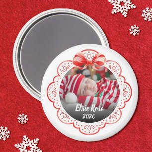 Cute Christmas Bow Newborn Baby Photo Magnet