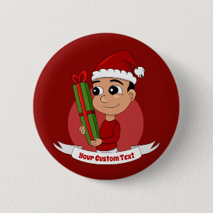 Cute Christmas boy cartoon Button