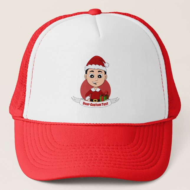 Cute Christmas boy cartoon Trucker Hat (Front)