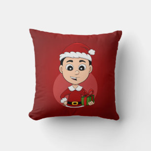 Cute Christmas boy with black hair Cushion