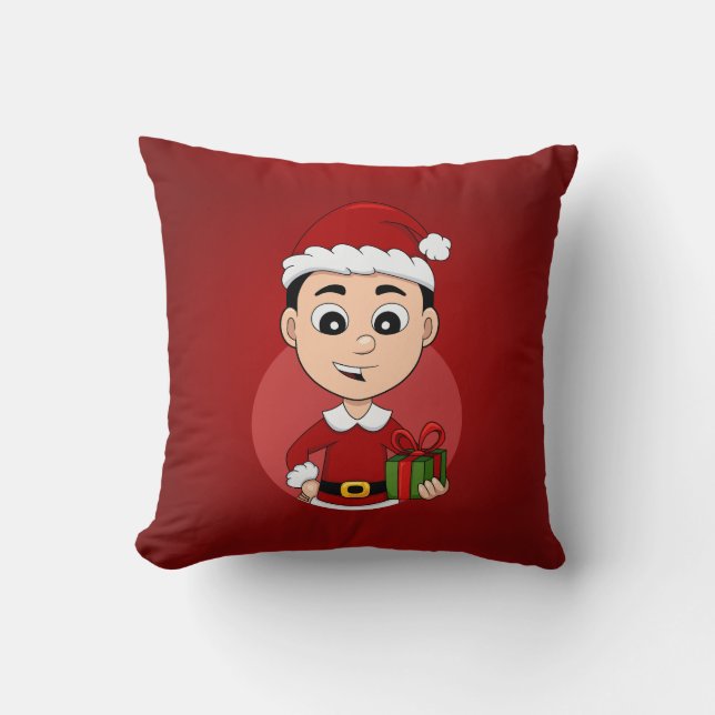 Cute Christmas boy with black hair Cushion (Front)