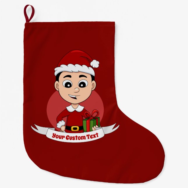Cute Christmas boy with black hair Small Christmas Large Christmas Stocking (Front)