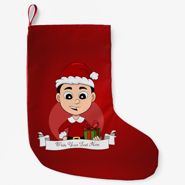 Cute Christmas boy with black hair Small Christmas Stocking (Front)
