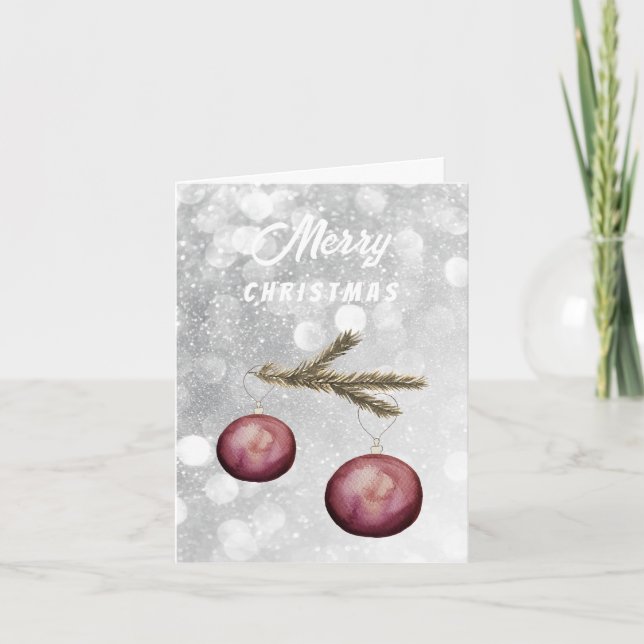 Cute Christmas Branches And Balls Holiday Card (Front)