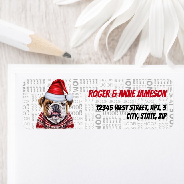 Cute Christmas Bulldog in a Scarf Return Address (Insitu)