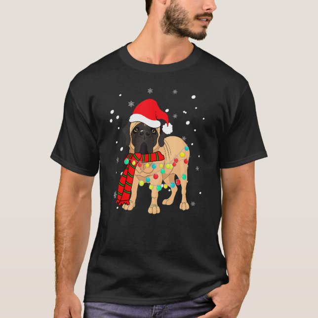 Cute Christmas Bullmastiff Dog Lights Funny  For M T-Shirt (Front)