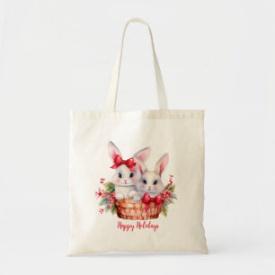 Cute Christmas Bunnies in a Basket Tote Bag