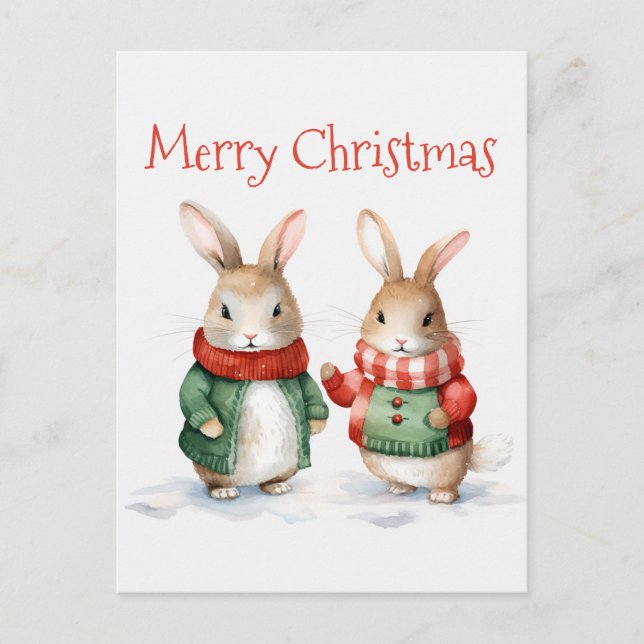 Cute Christmas Bunnies Postcard (Front)