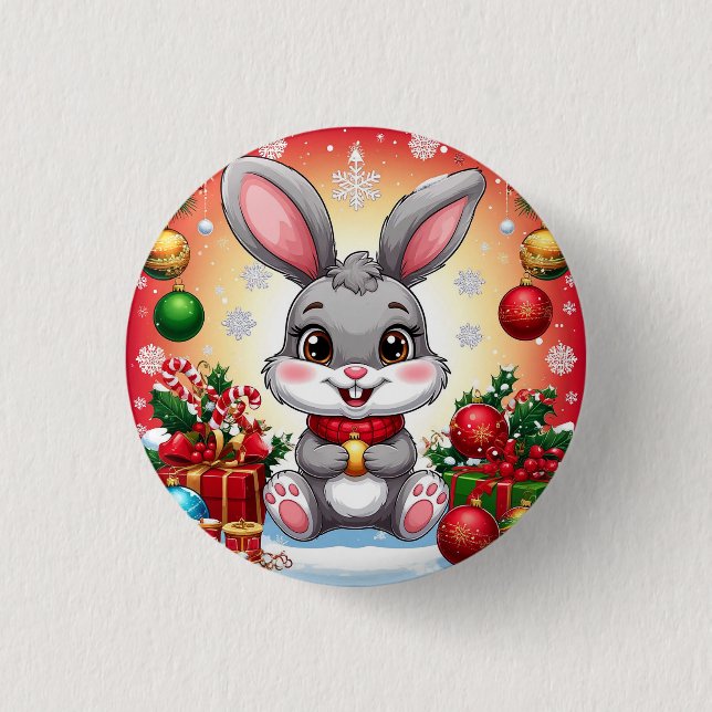 Cute Christmas Bunny 3 Cm Round Badge (Front)