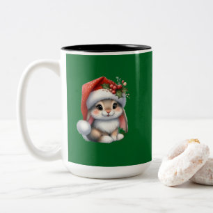 Cute Christmas Bunny Green Ceramic Coffee Mug Fe