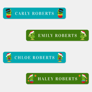 Cute Christmas Cactus Kids Name Waterproof Labels