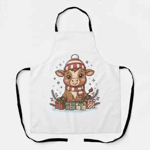 Cute Christmas Calf With Gifts Vintage Vector_1 Apron