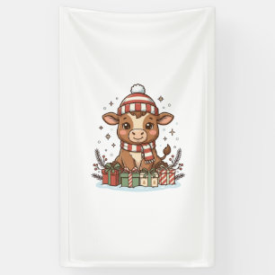 Cute Christmas Calf With Gifts Vintage Vector_1 Banner